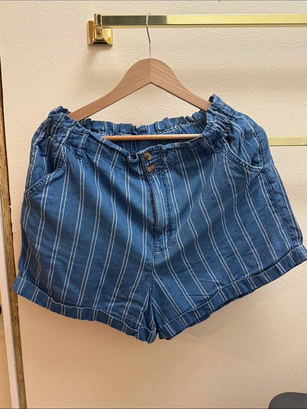 American Eagle Outfitters Blue Striped High-Waist Shorts